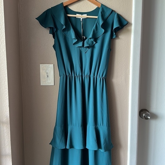 NWT WAYF Tiered Teal Green Ruffle Maxi Dress - Picture 4 of 11